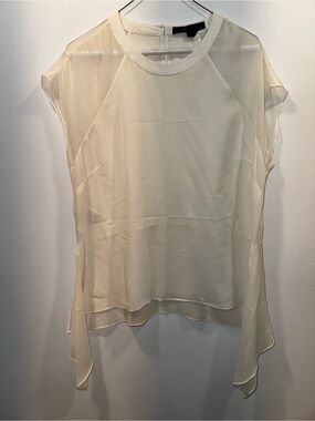 BCBGMaxAzria Sheer Ivory Cap-Sleeve Blouse